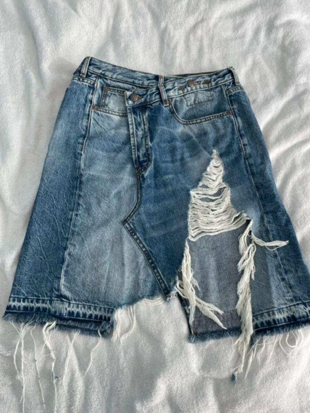 R13 Skirt Distressed Destroyed Norbury Jasper Denim Blue Jean Sz 28 Grunge $450 - Picture 8 of 16